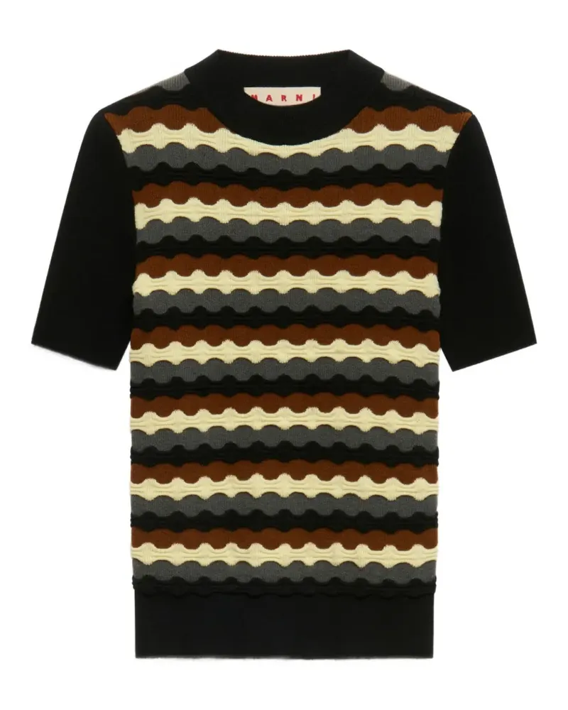 Marni Schwarzer Wollpullover mit 3D-Welle Schwarz