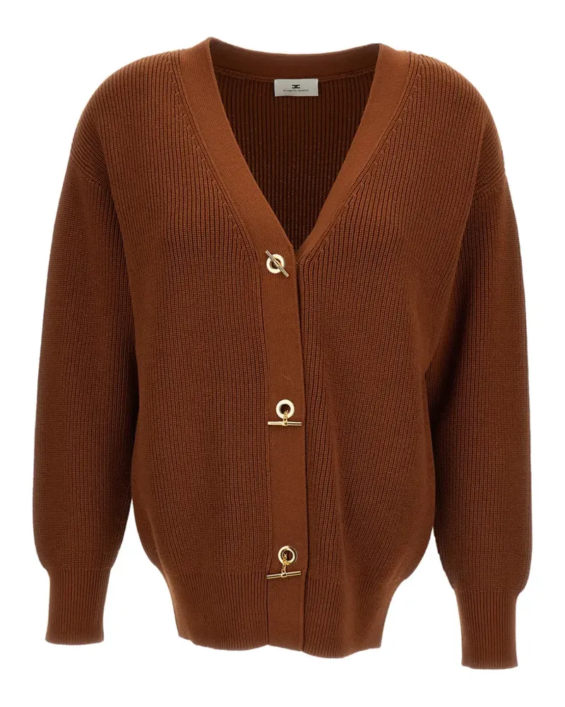 Elisabetta Franchi toggle-fastening ribbed-knit cardigan - Braun Braun
