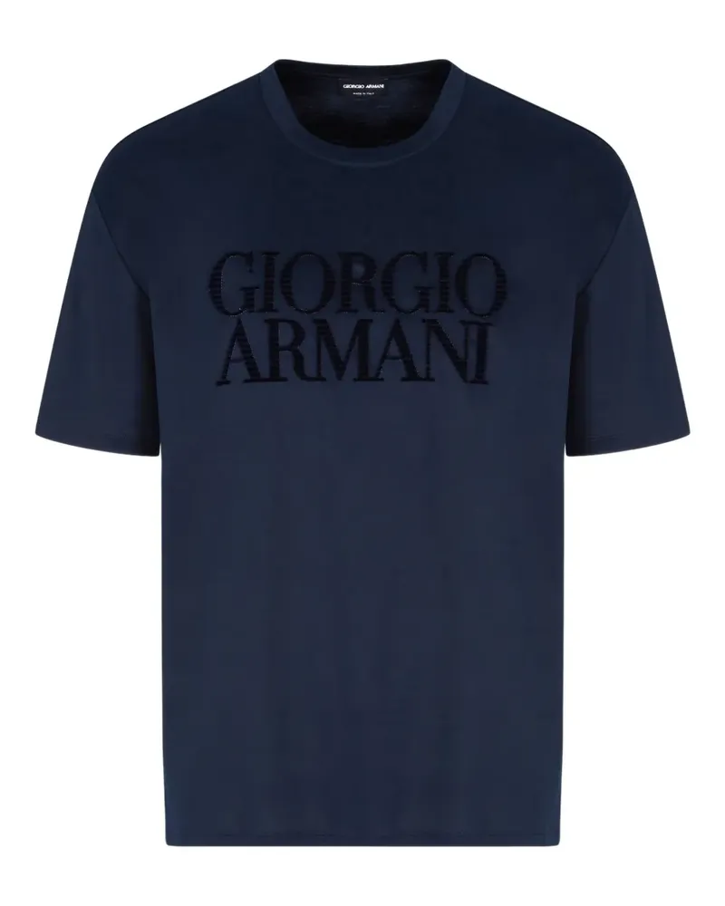 Giorgio Armani flocked-logo cotton T-shirt - Blau Blau