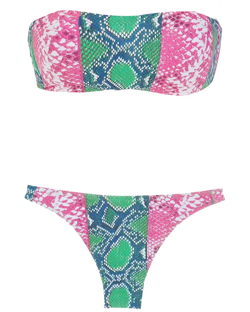Amir Slama Bikini mit Schlangenleder-Print - Grün Grün