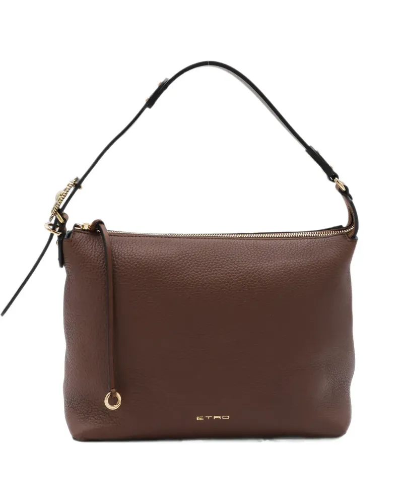 Etro embossed-logo pebbled leather shoulder bag - Braun Braun