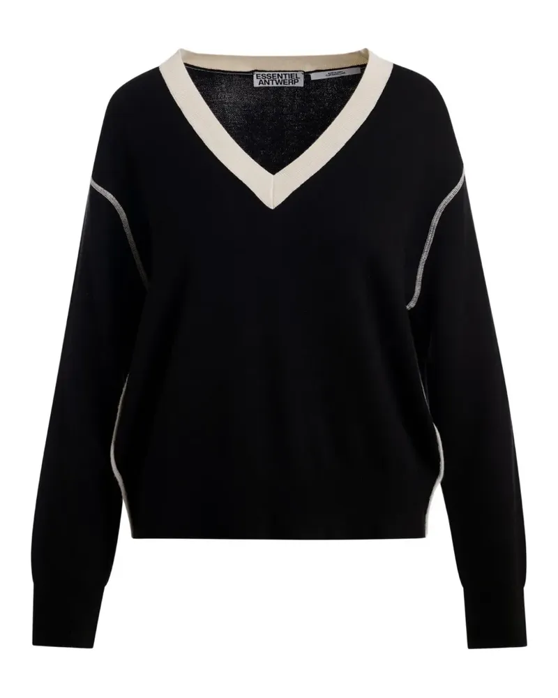 Essentiel Rollkragenpullover mit Kontrastsaum - Schwarz Schwarz