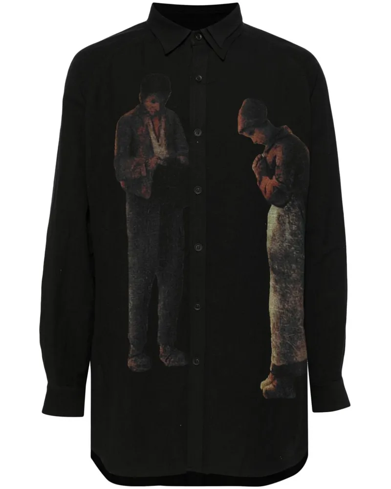 Yohji Yamamoto Hemd mit Kunst-Print Schwarz