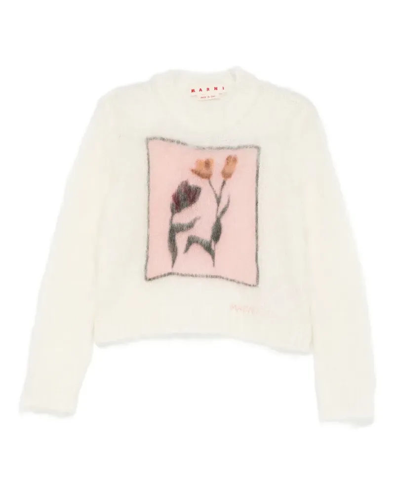 Marni Rundhals-Pullover mit Blumen-Print - Weiß Weiß