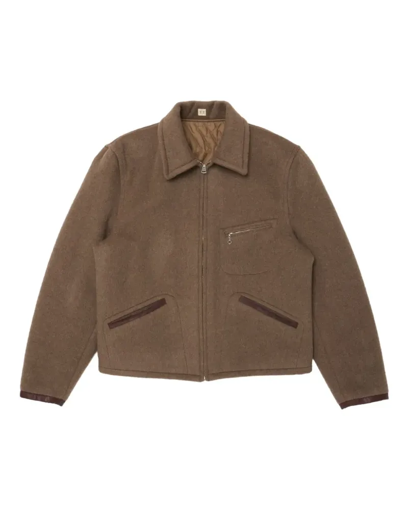Taiga Takahashi Lot.332 leather-trim zip-up shirt jacket - Nude Nude