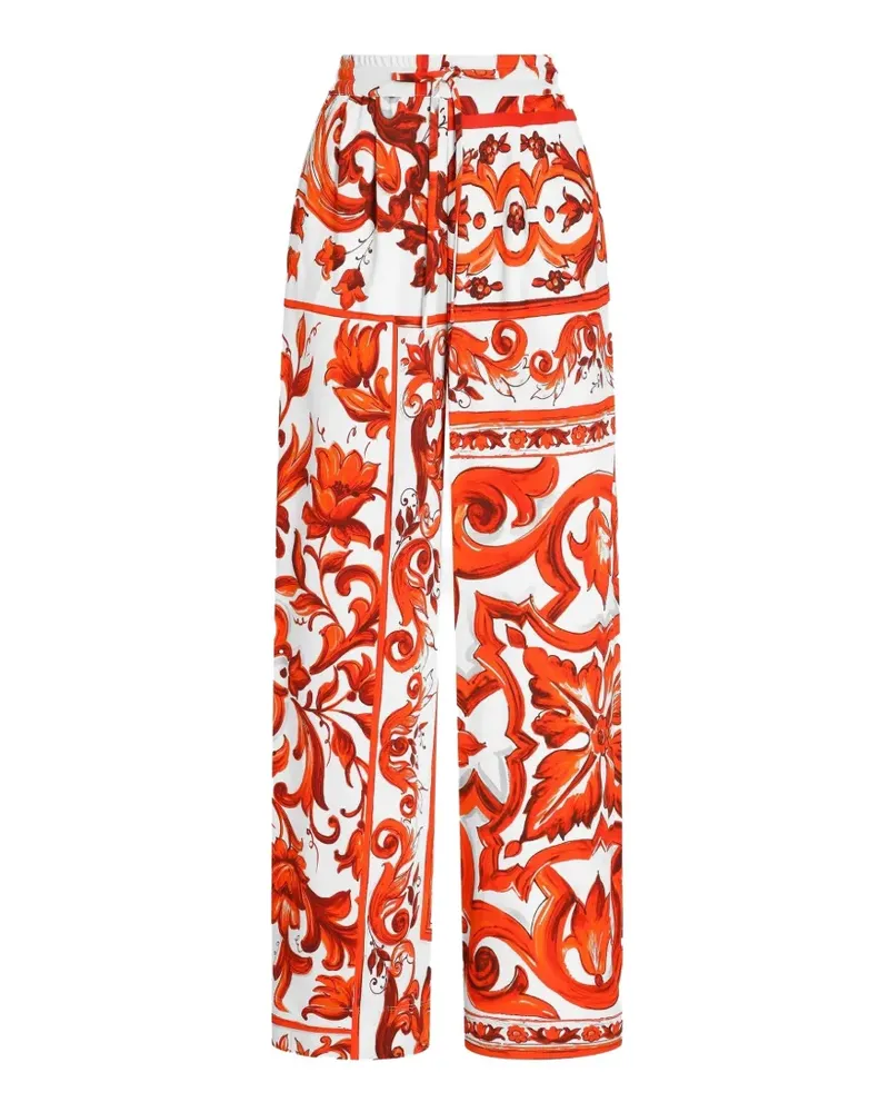 Dolce & Gabbana Hose aus Organzin mit Majolica-Print - Weiß Weiß