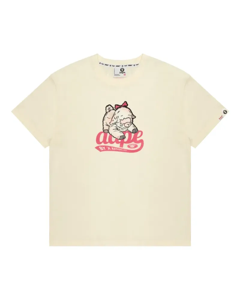 BAPE Alpaca T-Shirt mit grafischem Print aus Baumwolle - Nude Nude