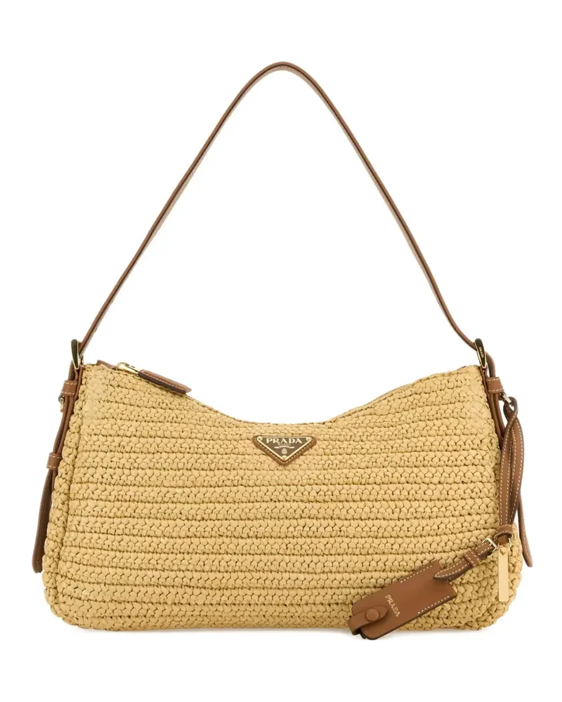 Prada Große Aimée Schultertasche aus Bast - Nude Nude