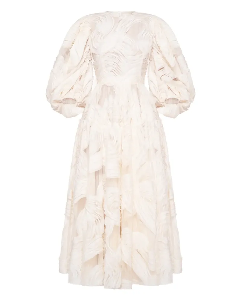 ANOUKI Besticktes Midikleid mit Puffärmeln - Nude Nude