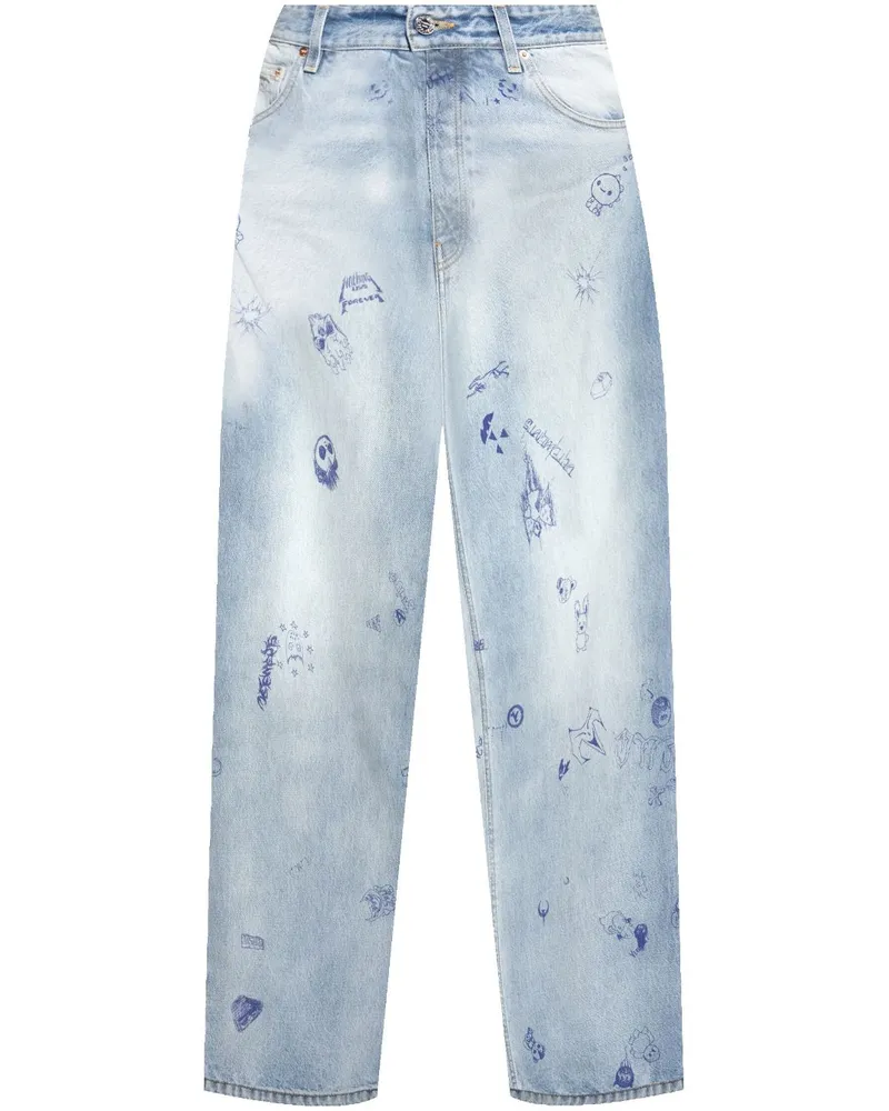 VETEMENTS Wide-Leg-Jeans mit Print - Blau Blau