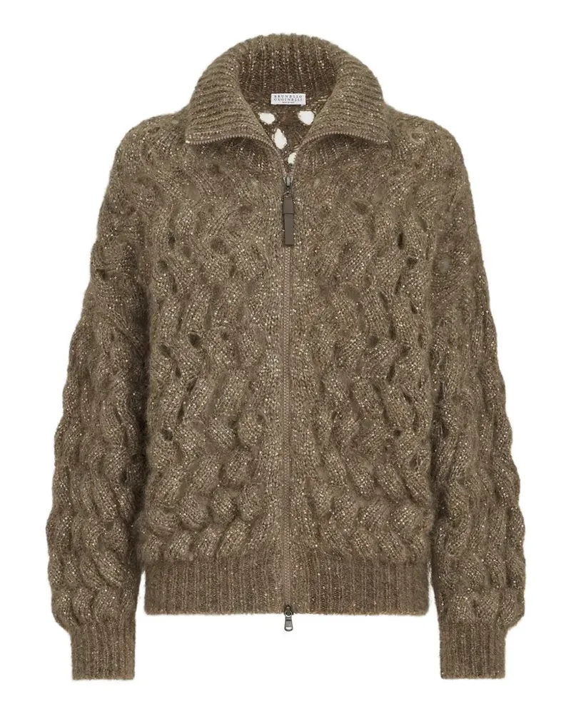 Brunello Cucinelli Dazzling zigzag cables cardigan in mohair and wool - Braun Braun