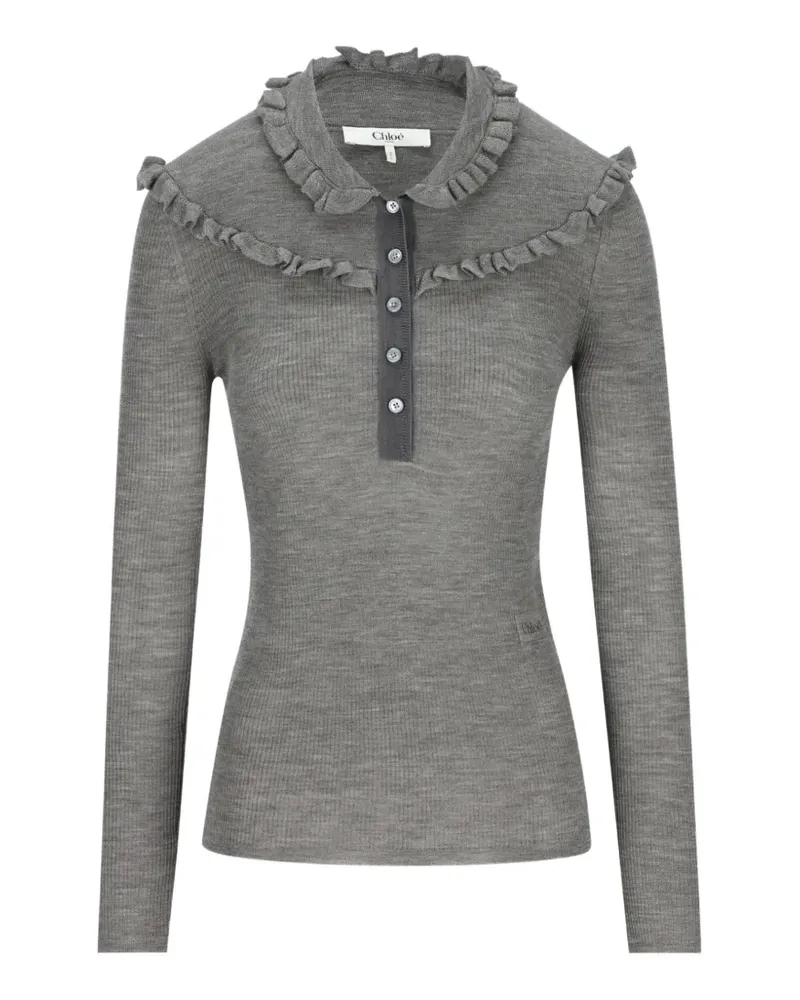Chloé ruffled Henley top - Grau Grau