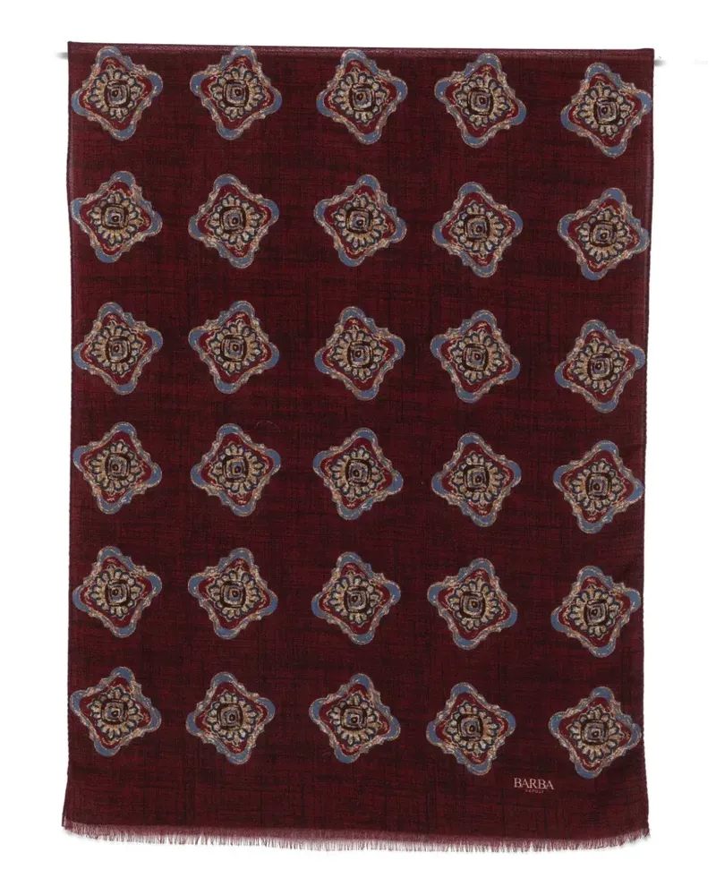 BARBA geometric-print fringed scarf - Rot Rot