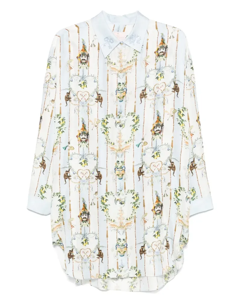 Camilla Seidenhemd mit grafischem Print - Blau Blau