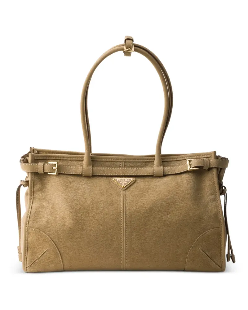 Prada Bonnie large nubuck leather handbag - Nude Nude