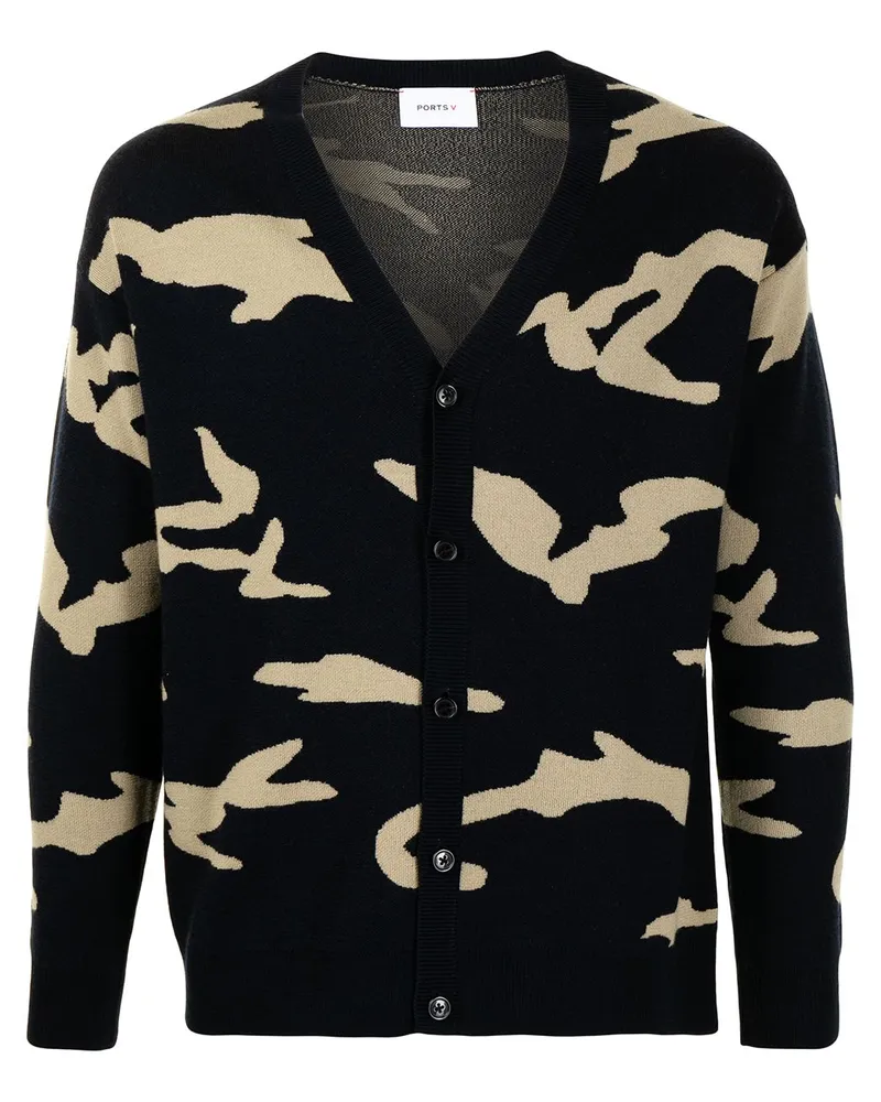 Ports V Cardigan mit Print - Blau Blau