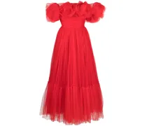 Tüll-Midiklleid mit Blumenapplikation - Rot