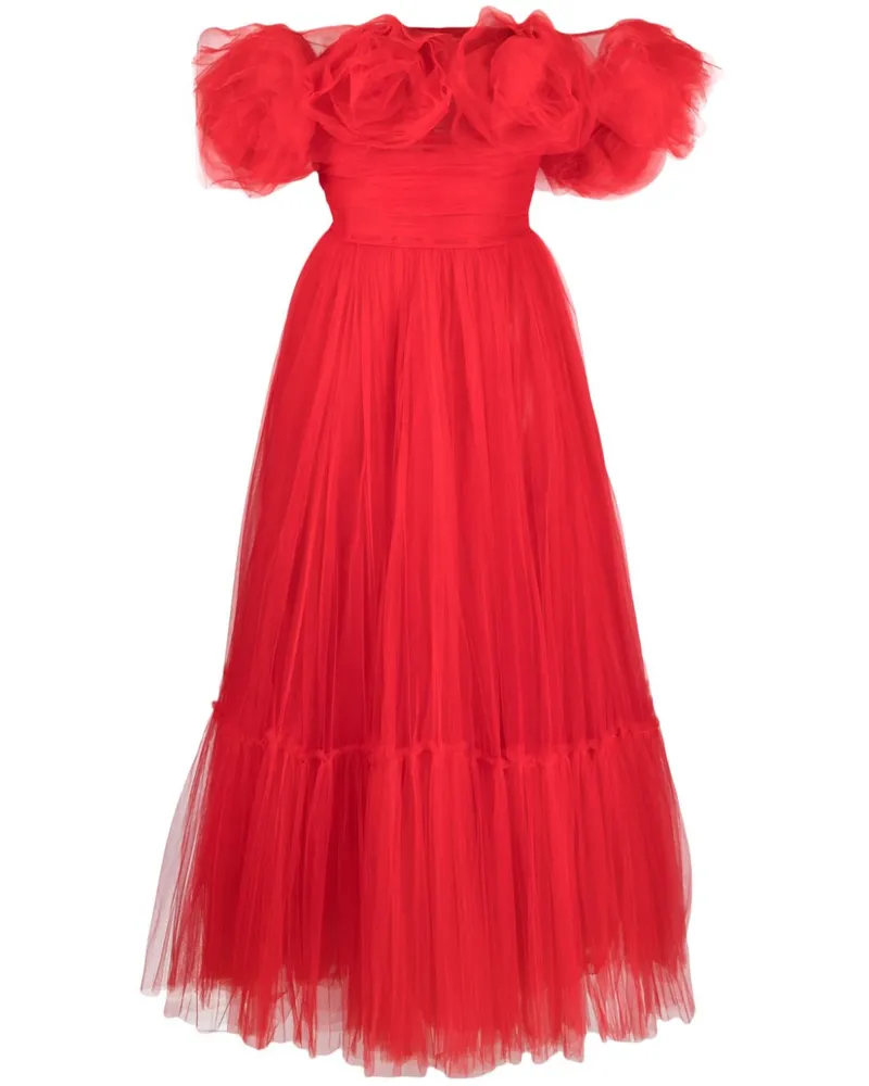 Ana Radu Tüll-Midiklleid mit Blumenapplikation - Rot Rot