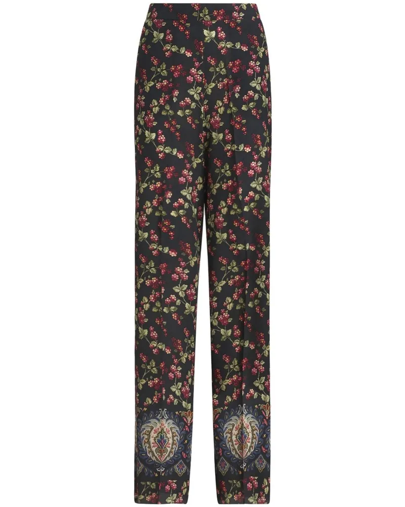 Etro Gerade Hose mit Blumen-Print - Schwarz Schwarz