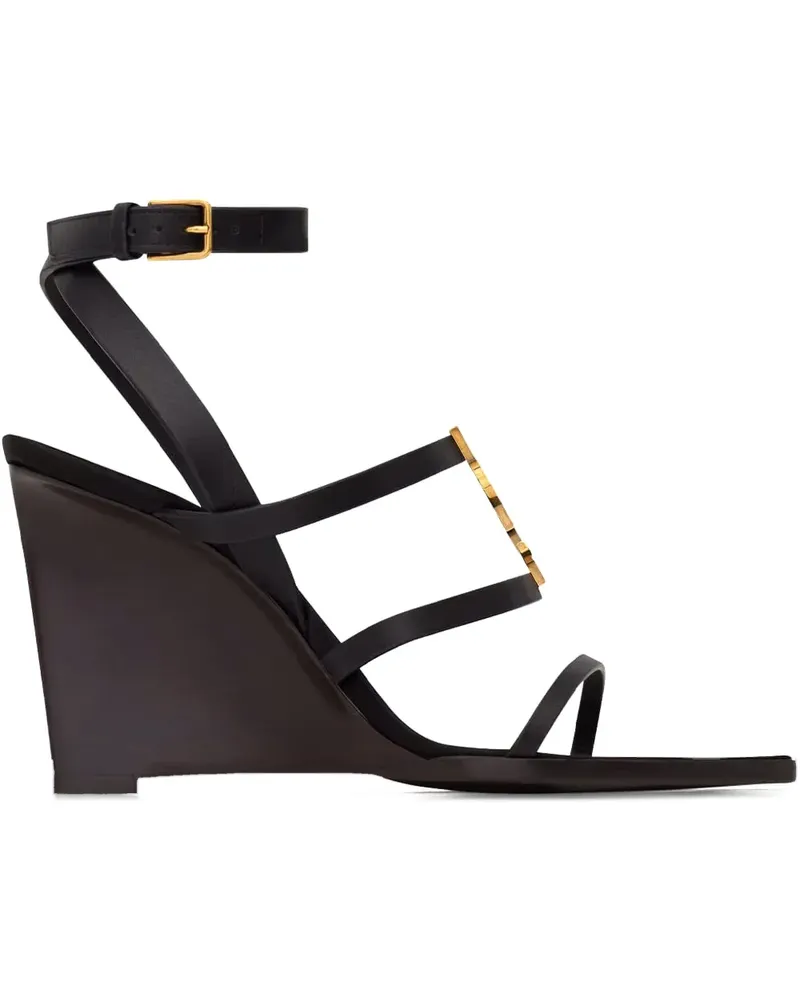 Saint Laurent Cassandra Wedge-Sandalen mit Riemen 90mm - Schwarz Schwarz