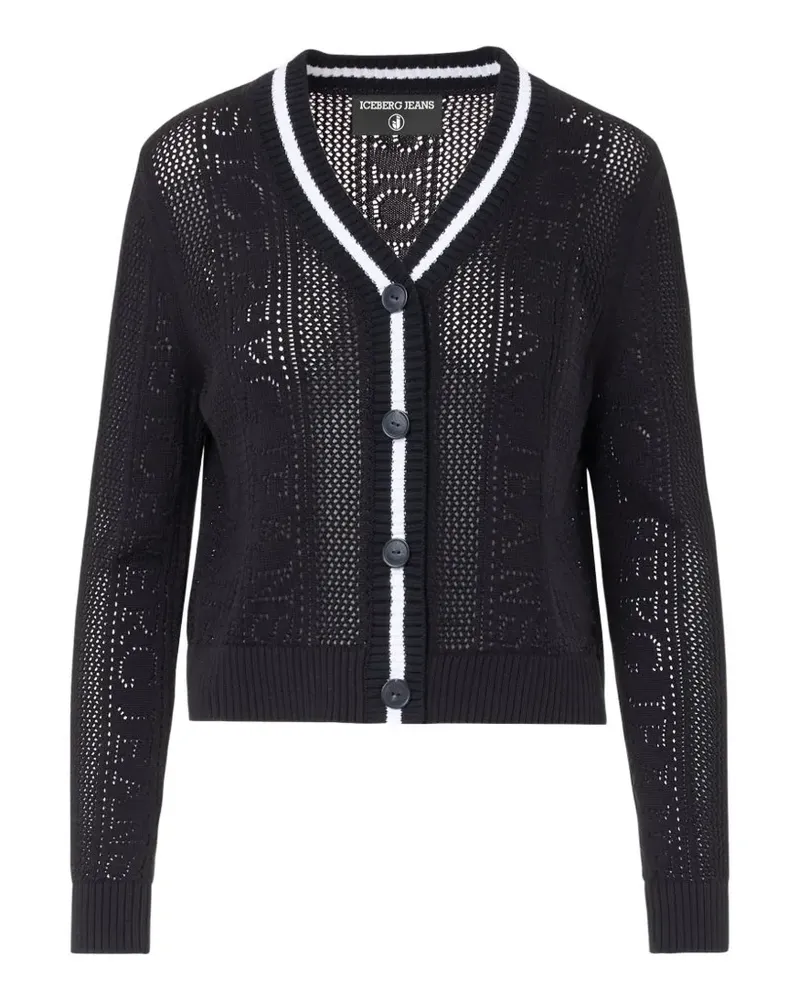 Iceberg logo-pointelle striped-trim cardigan - Schwarz Schwarz