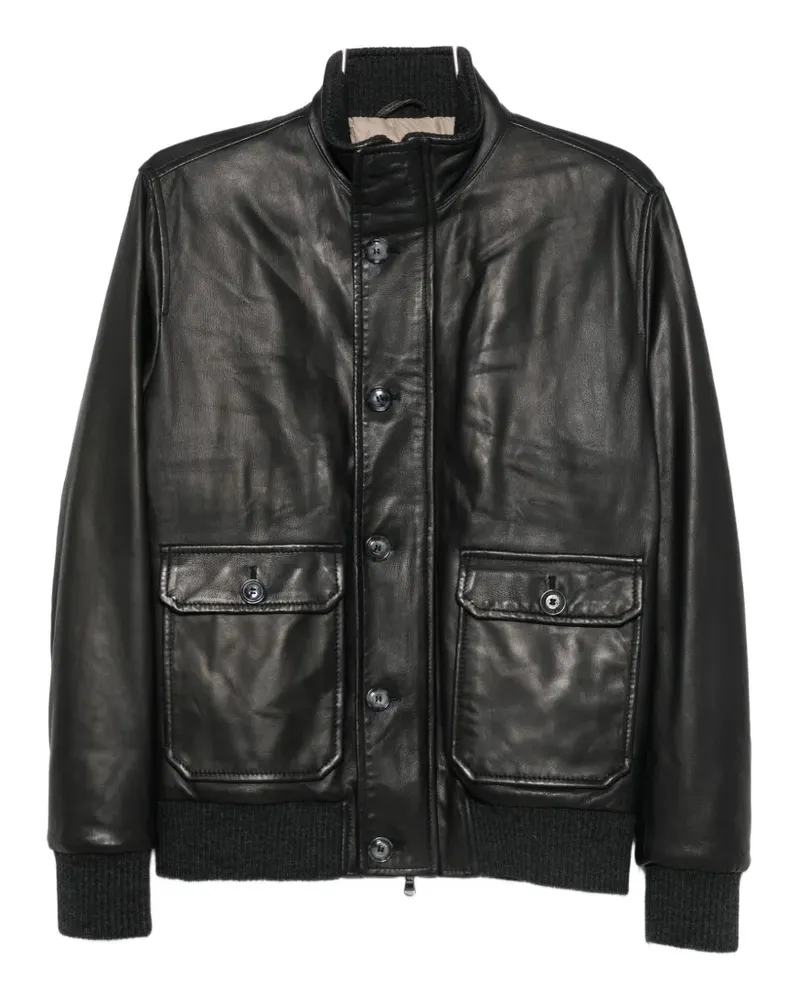 BARBA high-neck leather jacket - Schwarz Schwarz