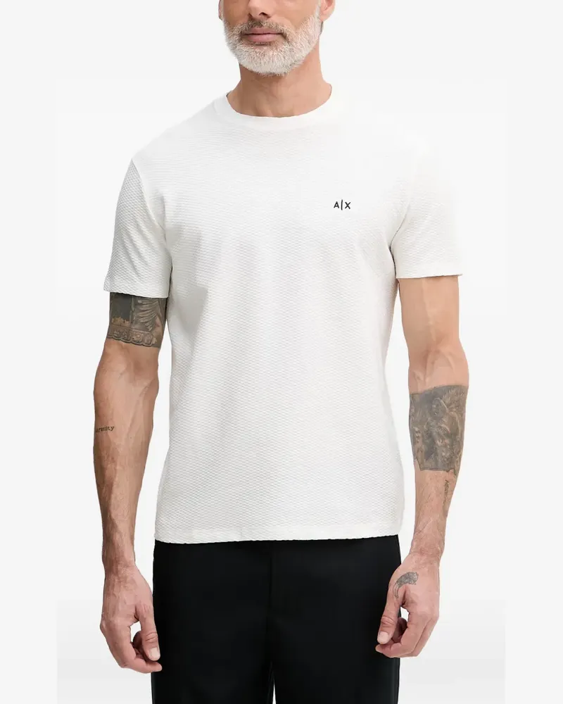 Armani Exchange logo-embroidered textured T-shirt - Weiß Weiß