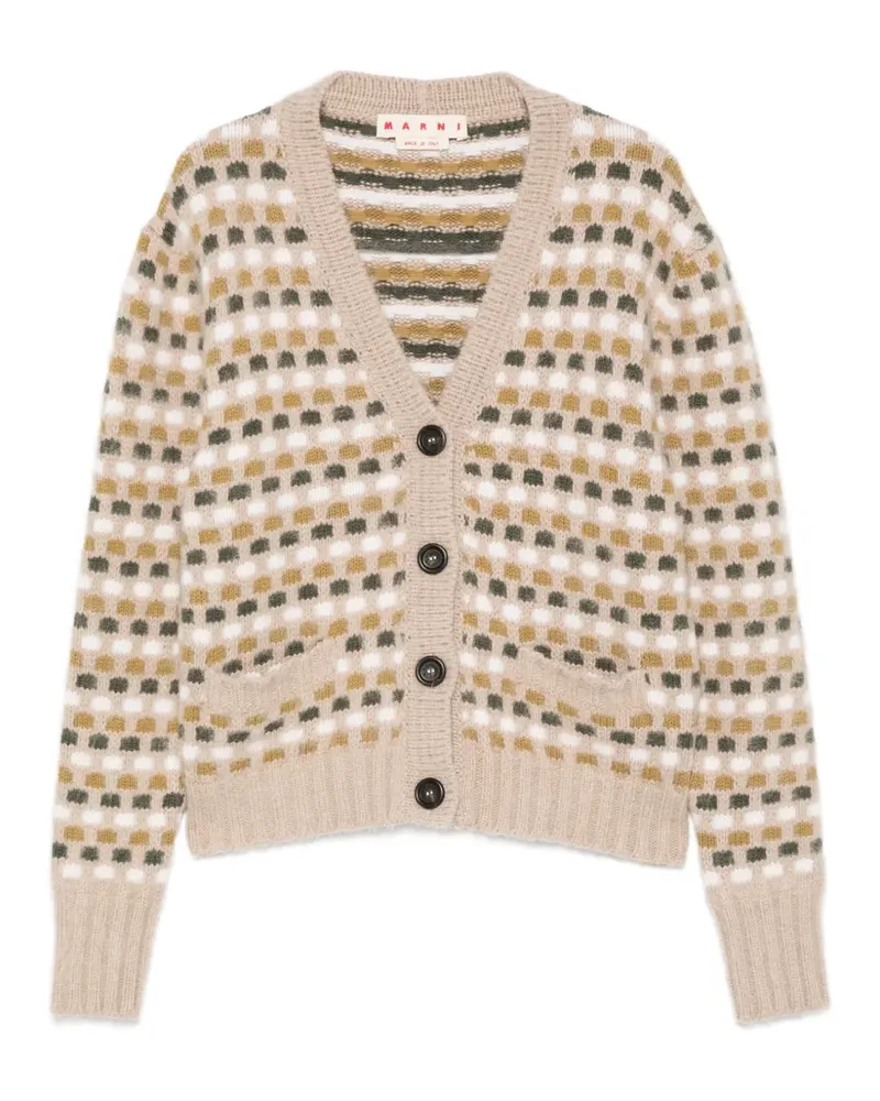 Marni geometric-pattern V-neck cardigan - Nude Nude