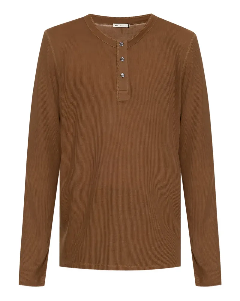 AMI Paris Geripptes Henley-Hemd - Braun Braun
