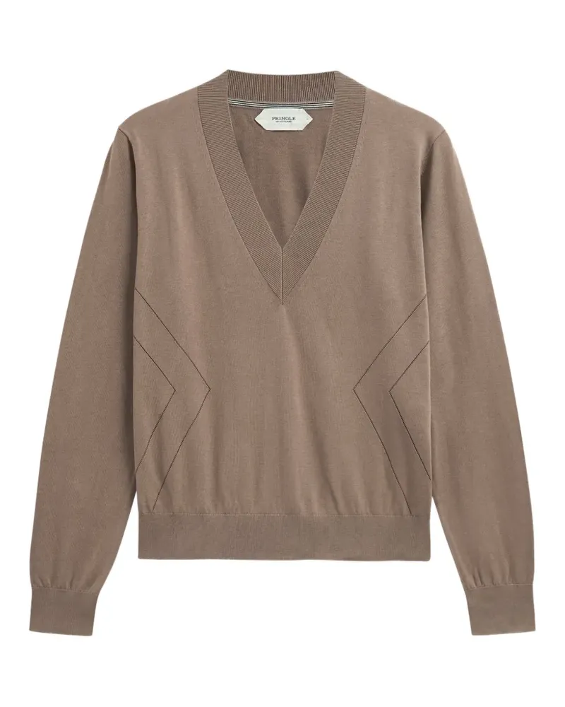 Pringle of Scotland Pullover in Pointelle-Strick mit V-Ausschnitt - Braun Braun