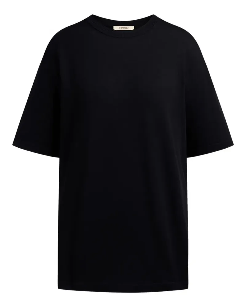 12 STOREEZ T-Shirt mit rundem Ausschnitt - Schwarz Schwarz