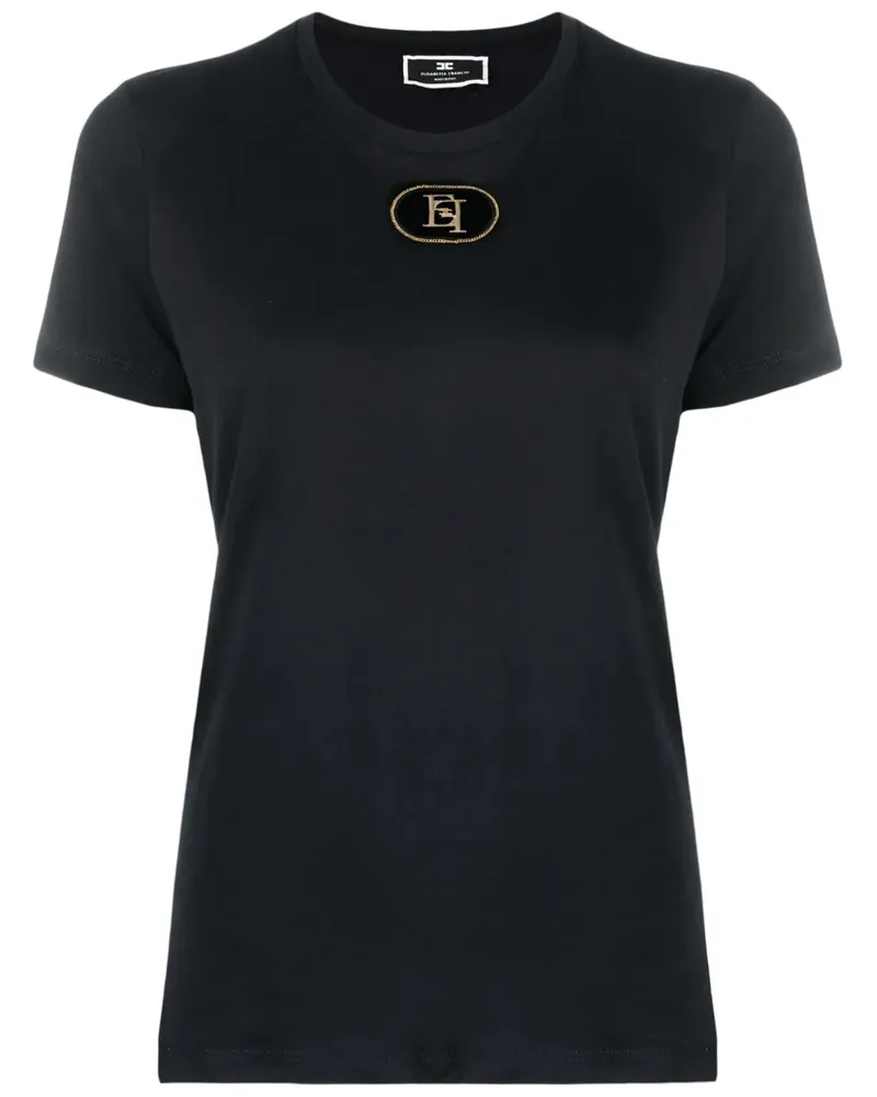 Elisabetta Franchi T-Shirt mit Logo-Schild - Schwarz Schwarz