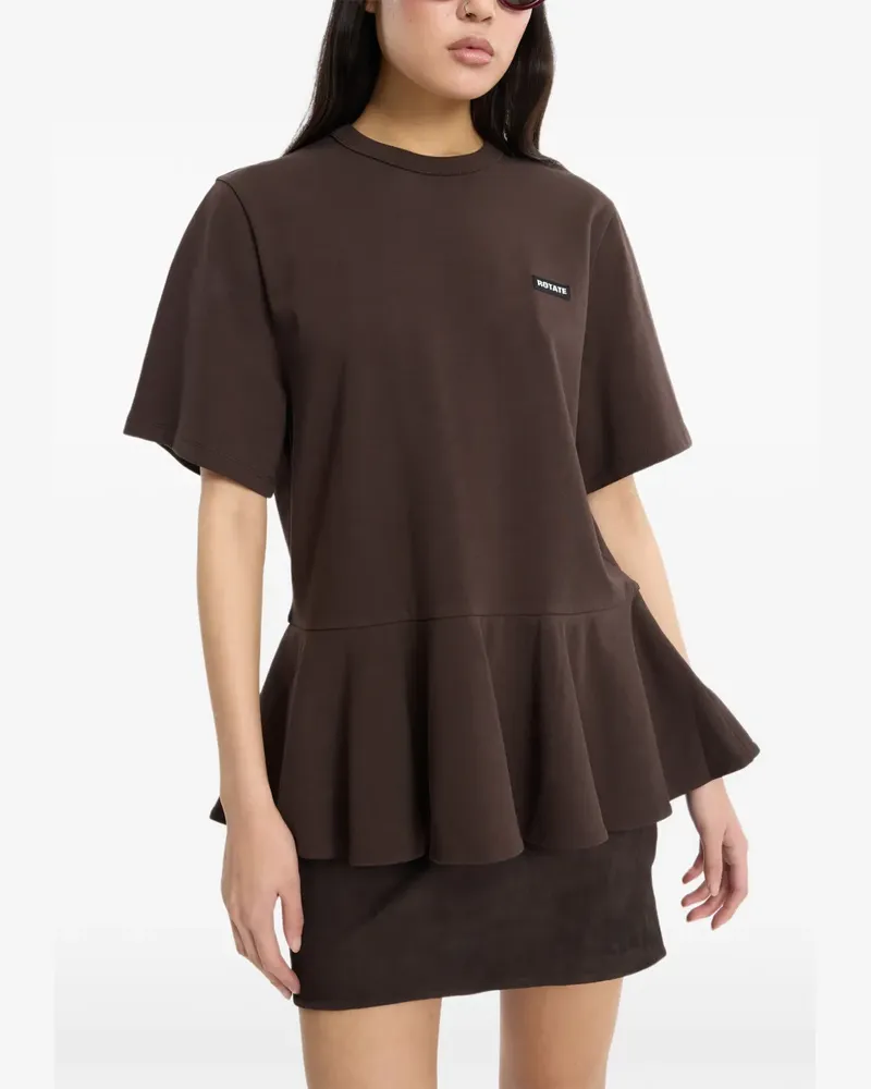 ROTATE Birger Christensen T-Shirt mit Schößchen - Braun Braun