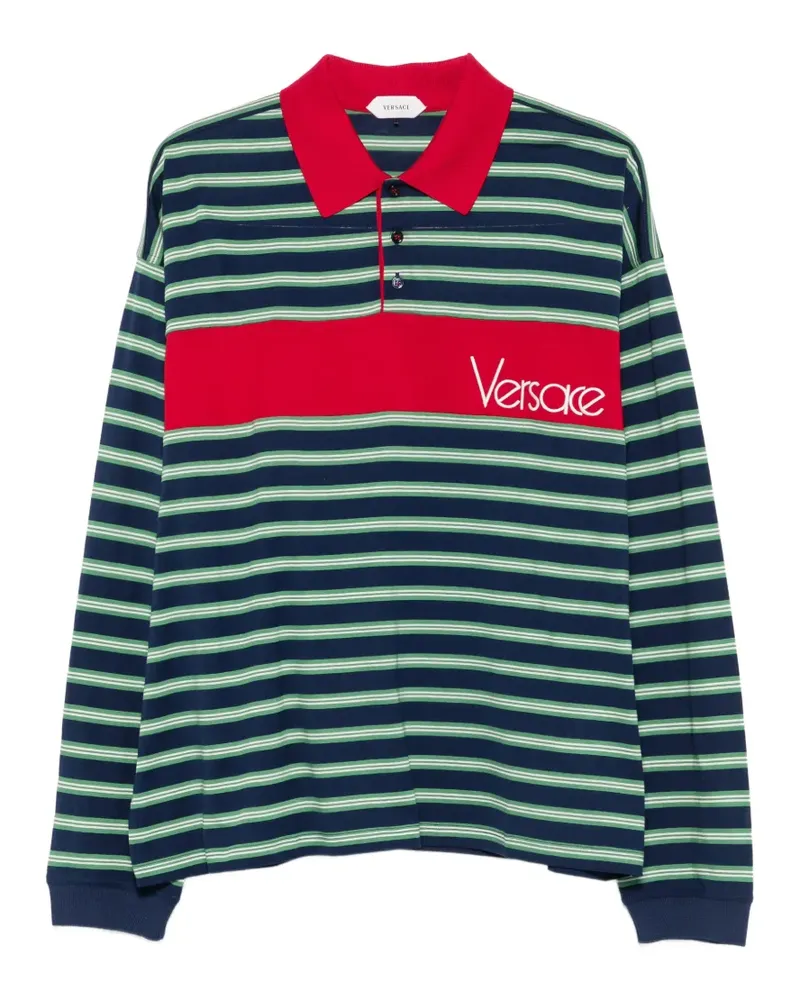 Versace Gestreiftes Poloshirt mit Logo-Stickerei - Blau Blau