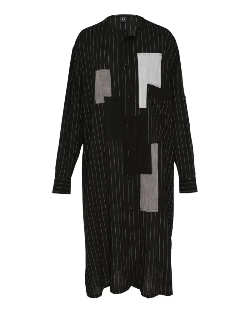 Yohji Yamamoto midi patchwork pinstripe shirt dress - Schwarz Schwarz