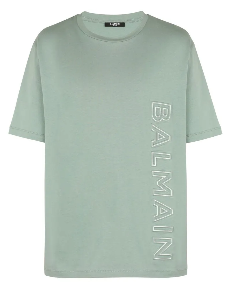 Balmain T-Shirt mit Logo-Prägung - Grün Grün