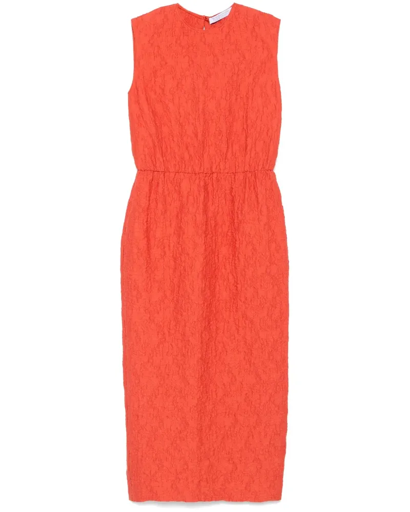 Harris Wharf London Gerafftes Midikleid mit Knitteroptik - Orange Orange
