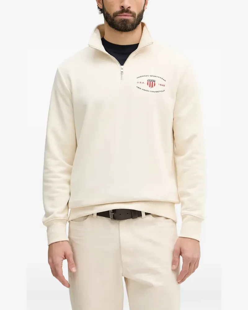 Gant logo-embroidered quarter-zip sweater - Nude Nude