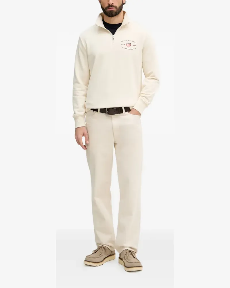 Gant Bestickter Pullover mit Viertelreißverschluss - Nude Nude