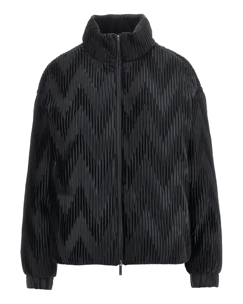 Emporio Armani chevron-pleated high-neck puffer jacket - Schwarz Schwarz