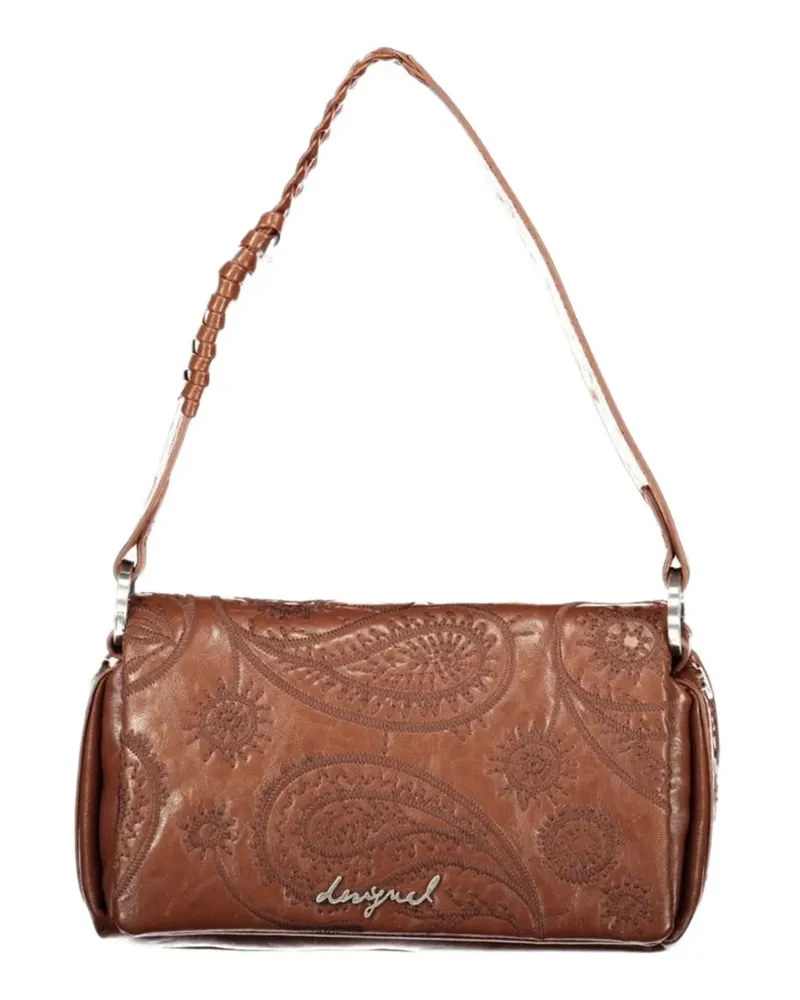Desigual small paisley-embroidered braided-strap crossbody bag - Braun Braun