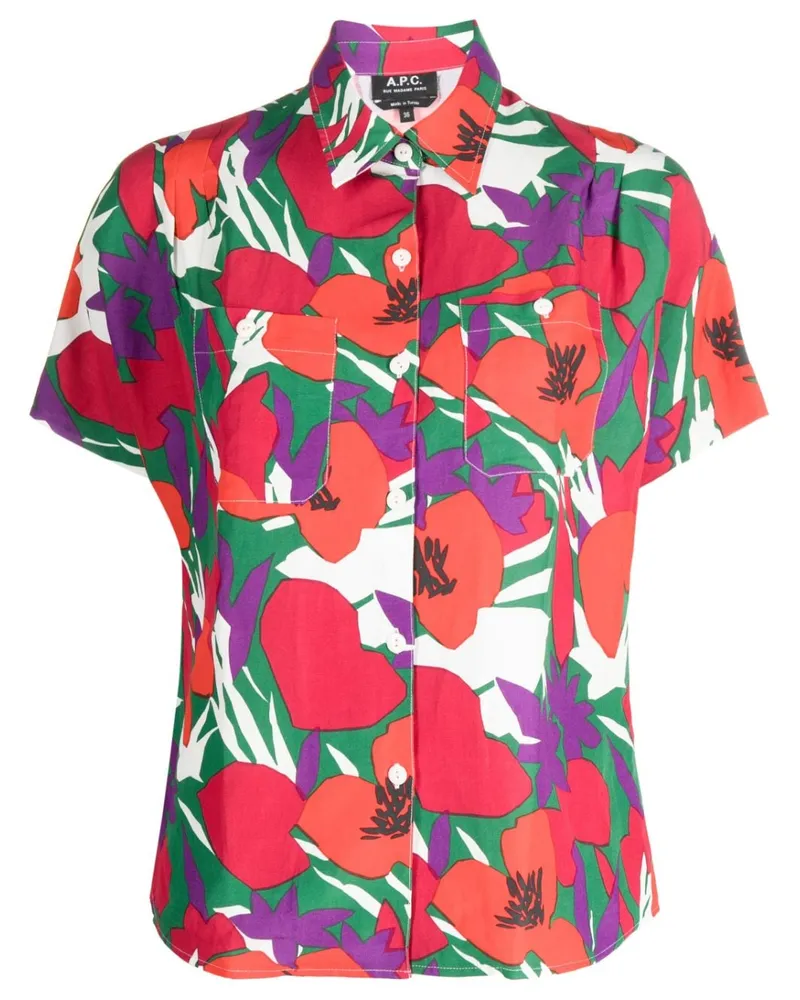 A.P.C. Hemd mit Blumen-Print - Rot Rot