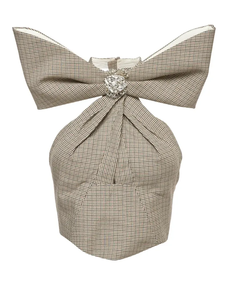 Area Neckholder-Top mit Hahnentrittmuster - Braun Braun