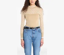 Oberteil mit Monogrammmuster und Stehkragen - Nude