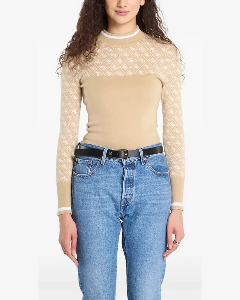 Guess monogram-pattern mock-neck top - Nude Nude