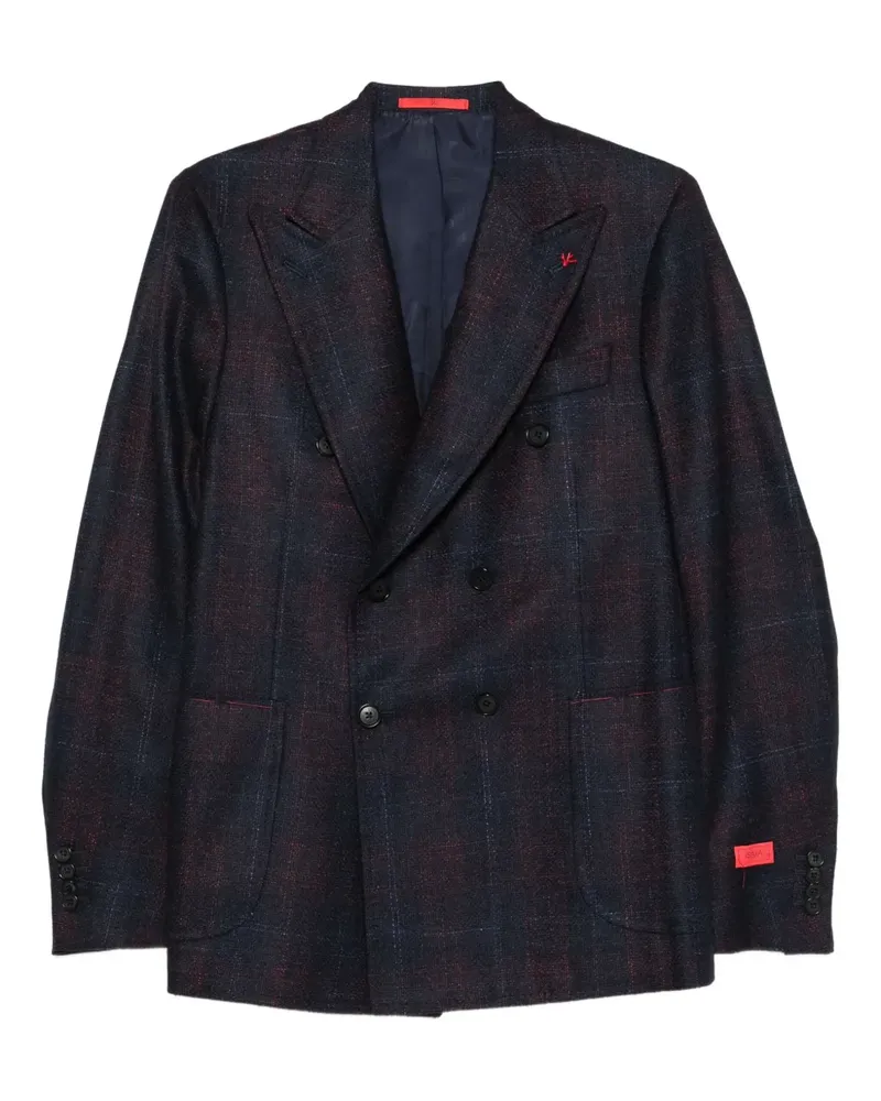 Isaia Einreihiges Sakko mit Karomuster - Blau Blau