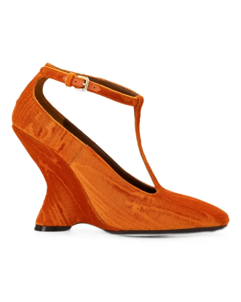 Dries van Noten velvet wedge pumps - Orange Orange