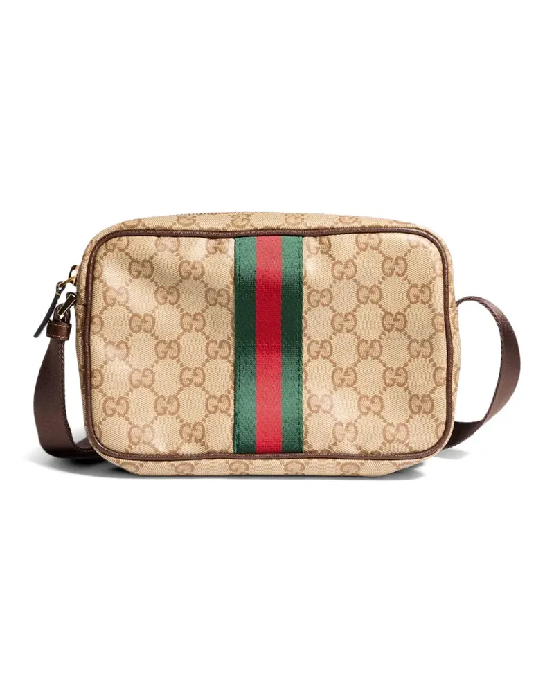 Gucci GG Supreme Web-stripe shoulder bag - Nude Nude