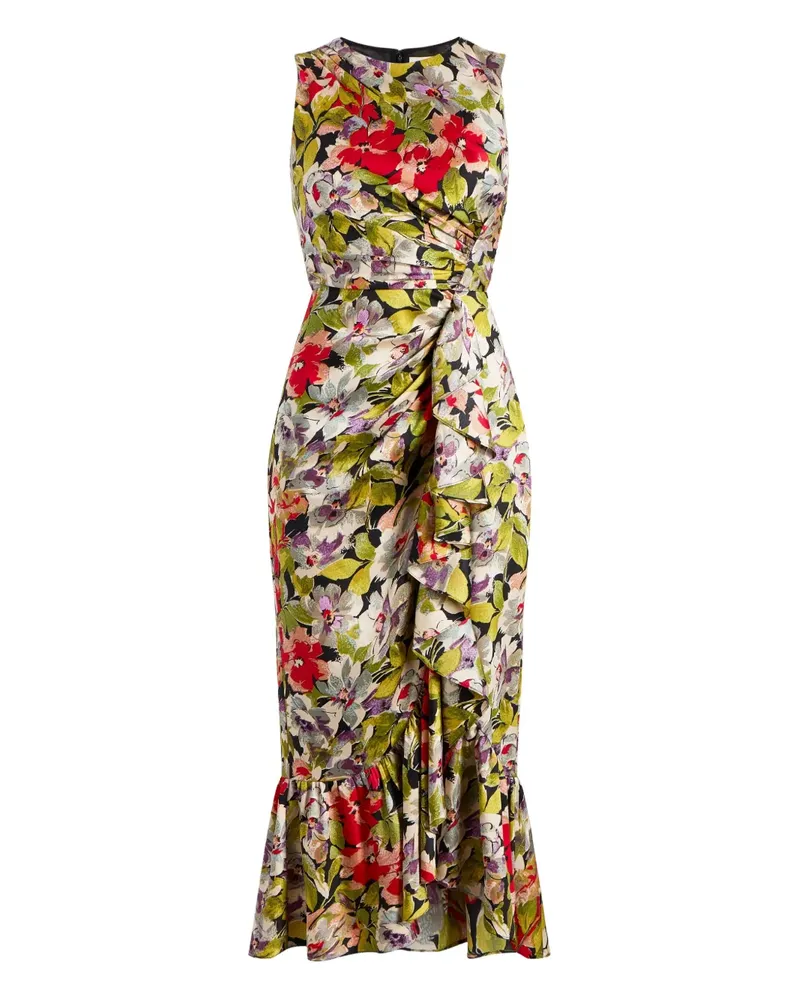 Cinq à Sept Gerüschtes Canyon Bloom Elvira Midikleid mit Blumen - Schwarz Schwarz