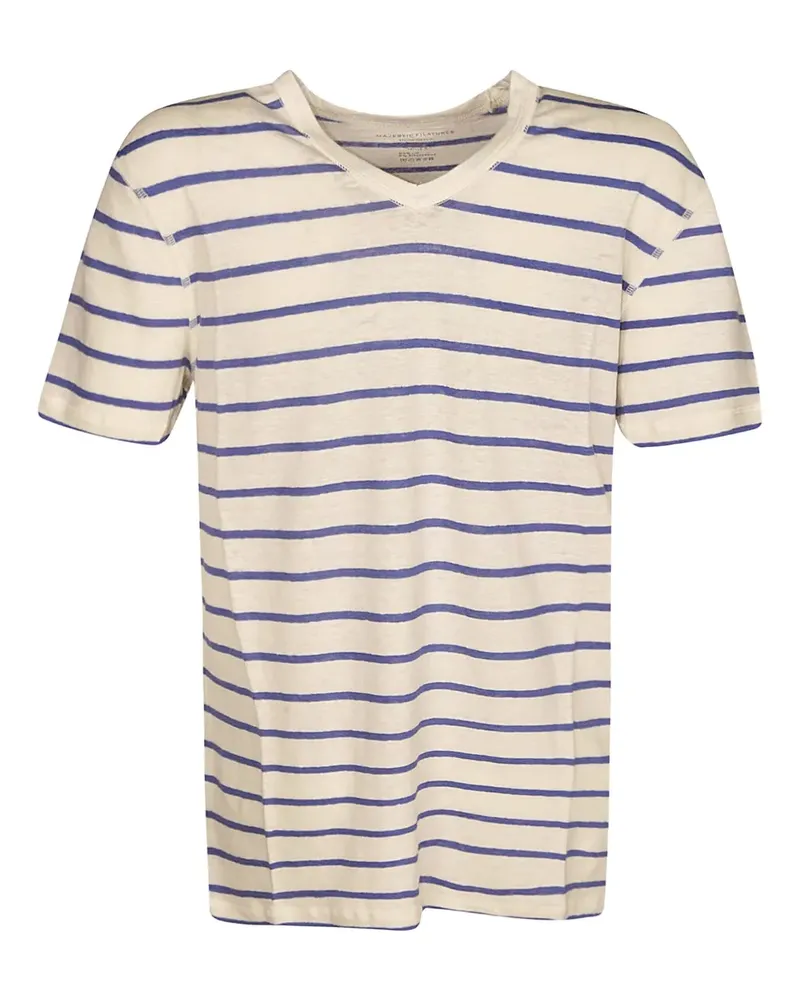 Majestic Gestreiftes T-Shirt mit V-Ausschnitt - Nude Nude